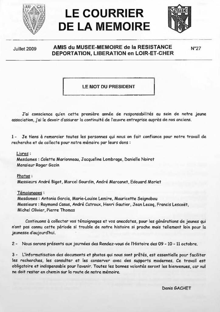 Bulletin de la Mémoire juillet 2009