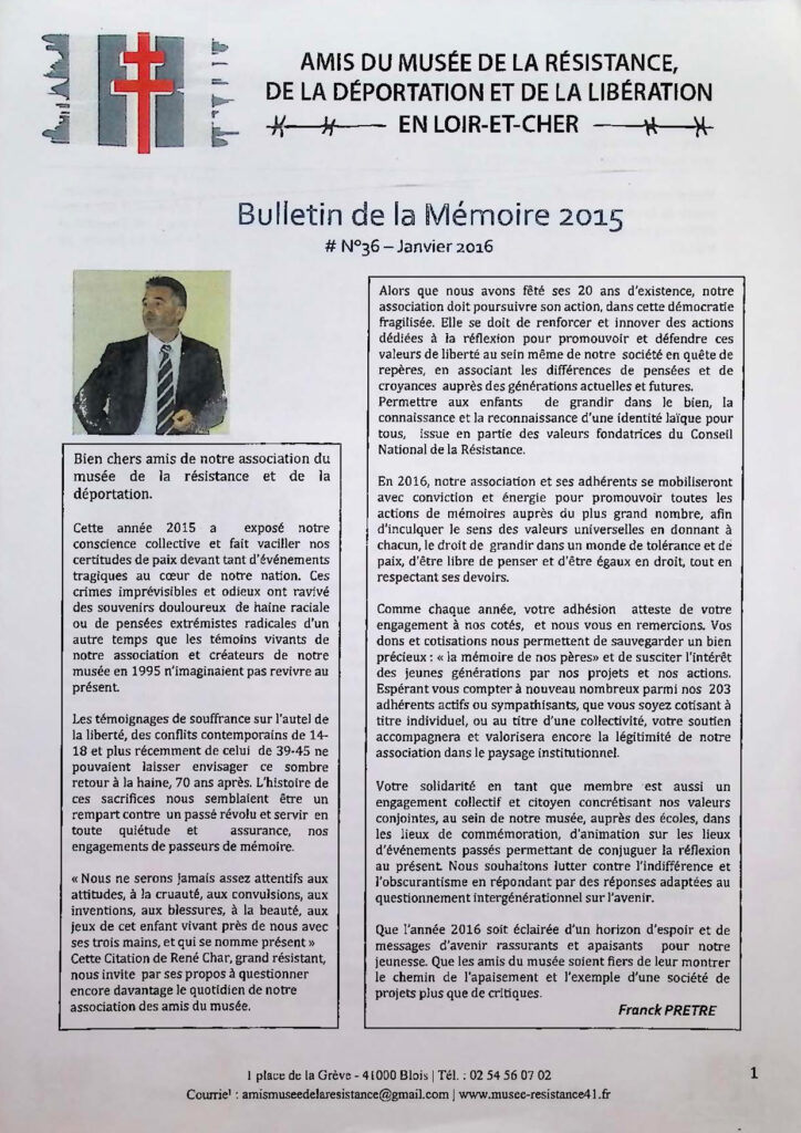 Bulletin de la Mémoire janvier 2016