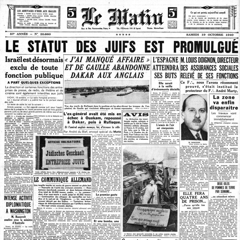 18 octobre 1940 : loi sur le statut des Juifs.